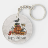 Halloween Black Bird en pompoenen | Button Sleutel Sleutelhanger (Achterkant)