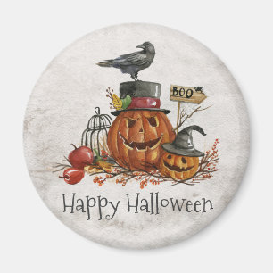 Halloween Black Bird en pompoenen Magneet