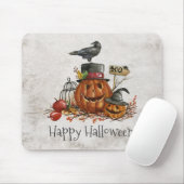 Halloween Black Bird en pompoenen | Muismat (Met muis)