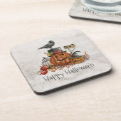 Halloween Black Bird en pompoenen | Onderzetter (Linkerzijde)