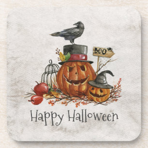 Halloween Black Bird en pompoenen Onderzetter