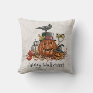 Halloween Black Bird en pompoenen   Sierkussens Kussen
