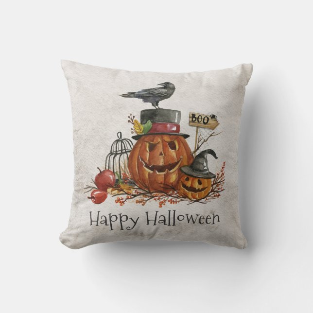 Halloween Black Bird en pompoenen | Sierkussens Kussen (Voorkant)