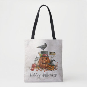 Halloween Black Bird en Pumpkins Canvas tas