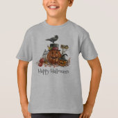  Halloween Black Bird & Pumpkins | Shirts (Voorkant)