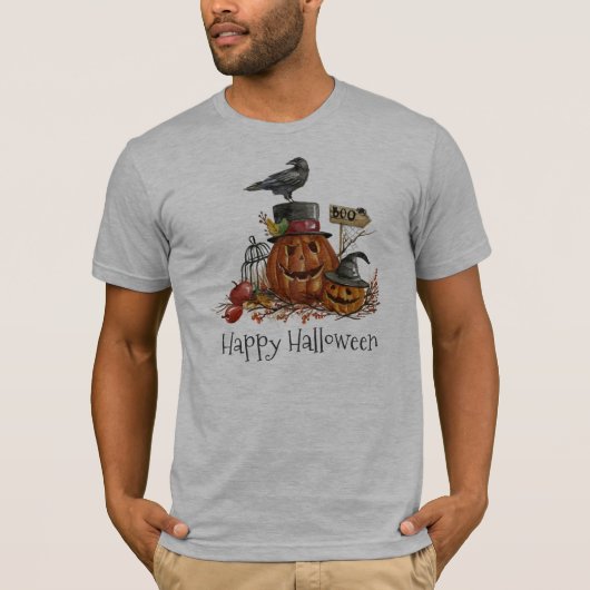  Halloween Black Bird & Pumpkins | Shirts (Voorkant)