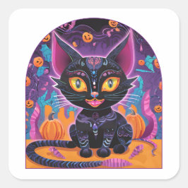 Halloween Black Cat Alebrije Vierkante Sticker
