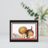 Halloween Black Cat and Boy Briefkaart (Staand voorkant)