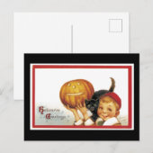 Halloween Black Cat and Boy Briefkaart (Voorkant / Achterkant)