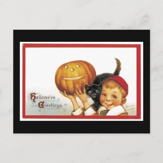 Halloween Black Cat and Boy Briefkaart (Voorkant)