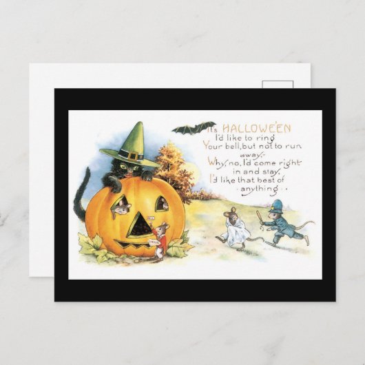 Halloween Black Cat and Mouse Briefkaart (Voorkant / Achterkant)
