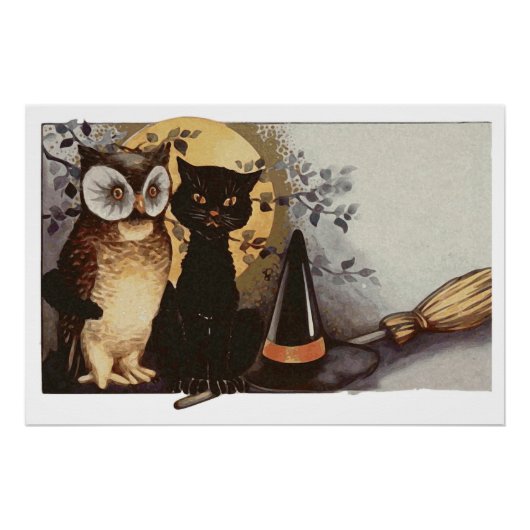 Halloween Black Cat and Owl Perfect Poster (Voorkant)