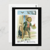 Halloween Black Cat and Pumpkin Man Briefkaart (Voorkant / Achterkant)
