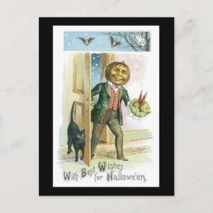Halloween Black Cat and Pumpkin Man Briefkaart