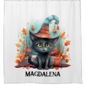 Halloween Black Cat Autumn Witchy Douchegordijn (Voorkant)