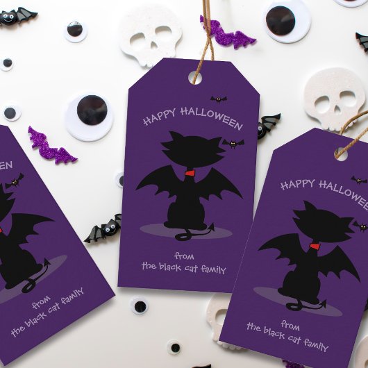 Halloween Black Cat Bat Trick or treat Gift Labels Cadeaulabel