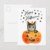 Halloween Black Cat beroemd gemaakt door Jack O' L Feestdagenkaart (Voorkant / Achterkant)