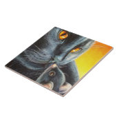 Halloween Black Cat & Black Mouse Waterverf Tegeltje (Zijkant)