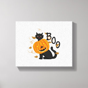 Halloween Black cat Boo Canvas Afdruk