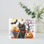 Halloween Black Cat Briefkaart (Staand voorkant)