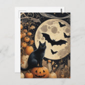 Halloween Black Cat en Bats Briefkaart (Voorkant / Achterkant)