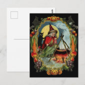 Halloween Black Cat en heks Briefkaart (Voorkant / Achterkant)