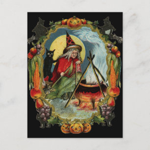 Halloween Black Cat en heks Briefkaart