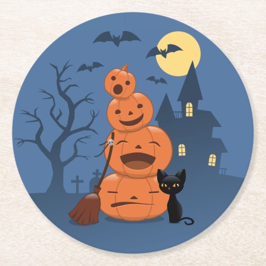 Halloween Black Cat en Pomkins Ronde Kartonnen Onderzetter (Voorkant)