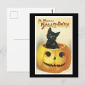 Halloween Black Cat en Pumpkin Briefkaart (Voorkant / Achterkant)