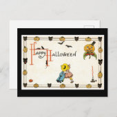 Halloween Black Cat en Pumpkin Briefkaart (Voorkant / Achterkant)