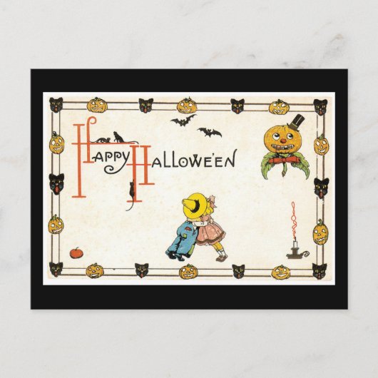 Halloween Black Cat en Pumpkin Briefkaart (Voorkant)