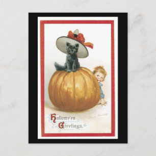 Halloween Black Cat en Pumpkin Briefkaart