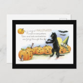 Halloween Black Cat en Pumpkin Briefkaart (Voorkant / Achterkant)