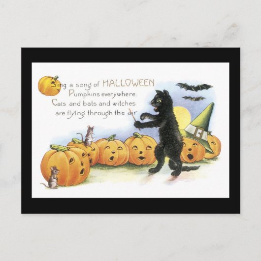 Halloween Black Cat en Pumpkin Briefkaart (Voorkant)