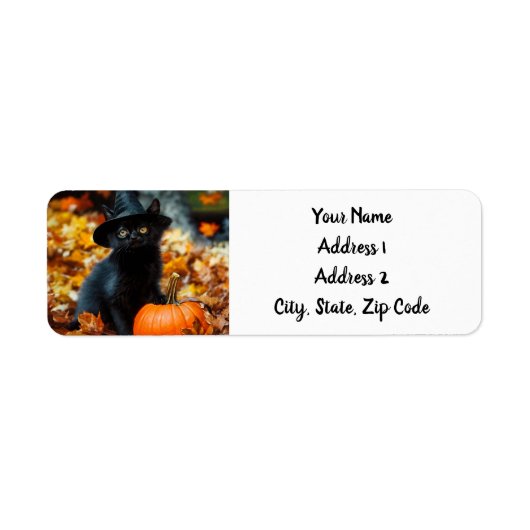 Halloween Black Cat en Pumpkin Etiket (Voorkant)