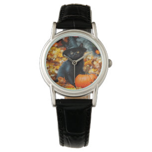 Halloween Black Cat en Pumpkin Horloge