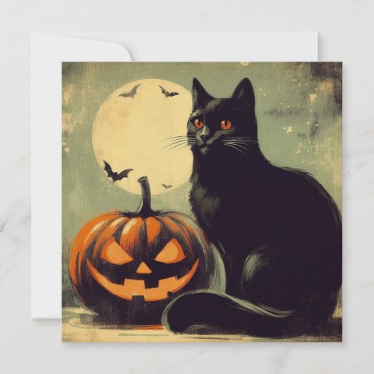 Halloween Black Cat en Pumpkin Kaart (Voorkant)
