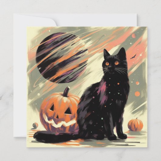 Halloween Black Cat en Pumpkin Kaart (Voorkant)