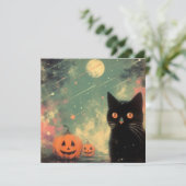 Halloween Black Cat en Pumpkin Kaart (Staand voorkant)