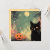 Halloween Black Cat en Pumpkin Kaart (Voorkant / Achterkant in situ)