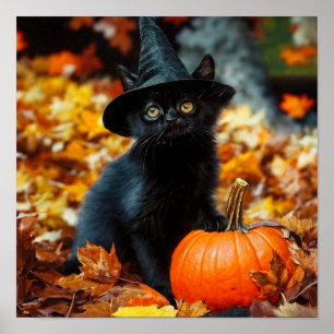 Halloween Black Cat en Pumpkin Poster