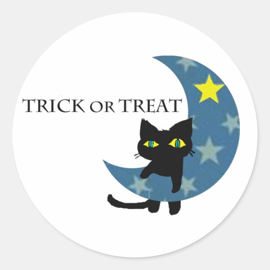 Halloween Black Cat en Ster Moon Ronde Sticker (Voorkant)