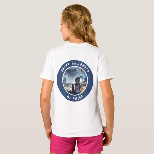 Halloween Black Cat en The Witch Sterrennacht T-shirt (Achterkant volledig)