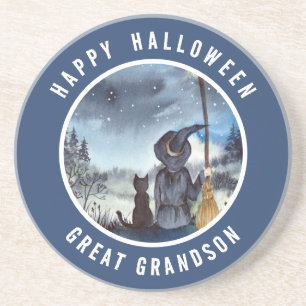 Halloween Black Cat en The Witch Sterrennacht Zandsteen Onderzetter