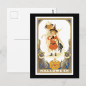 Halloween Black Cat en Witch Girl Briefkaart (Voorkant / Achterkant)