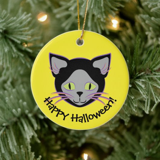 Halloween Black Cat Face Keramisch Ornament (Boom)