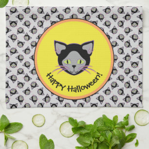 Halloween Black Cat Face Pattern Theedoek