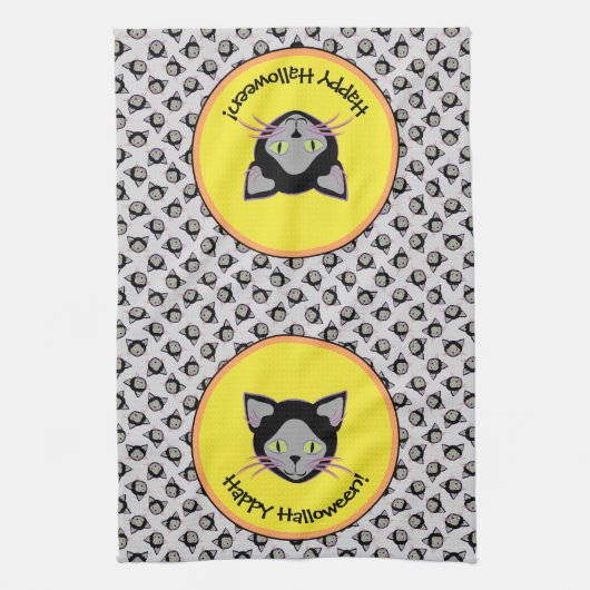 Halloween Black Cat Face Pattern Theedoek (Verticaal)