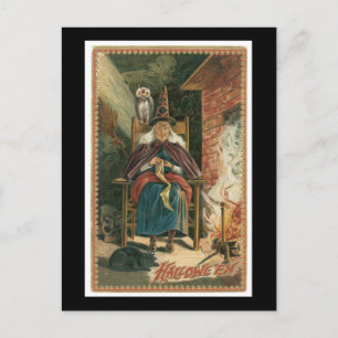 Halloween Black Cat, heks and Owl Briefkaart