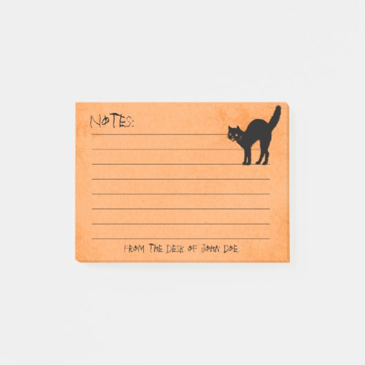Halloween Black Cat Iconic Silhouette Sinaasappel Post-it® Notes (Voorkant)